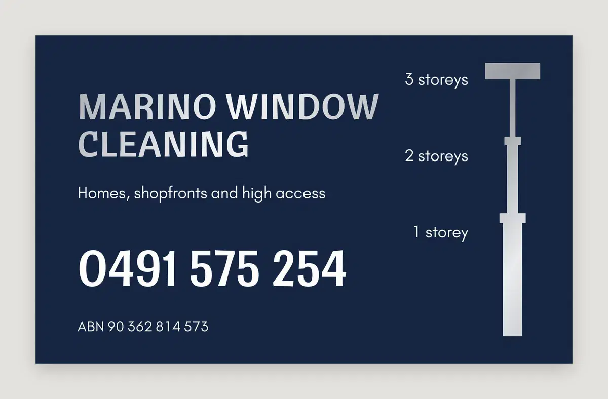 Midnight Navy cleaning business card, foil pole with storey labels name phone and ABN, front, 90 x 55 mm