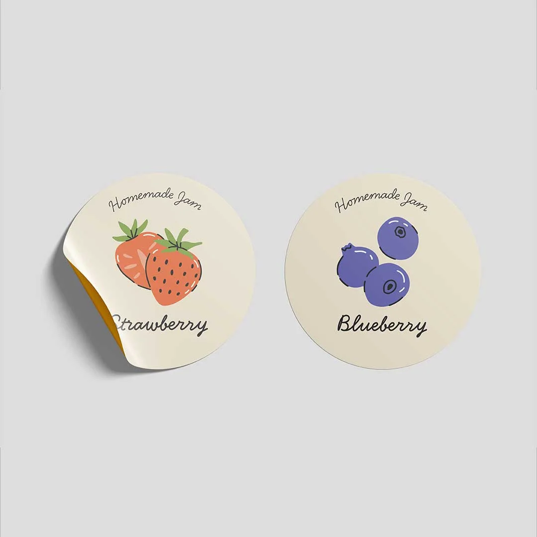 Vinyl sticker labels on jam jars