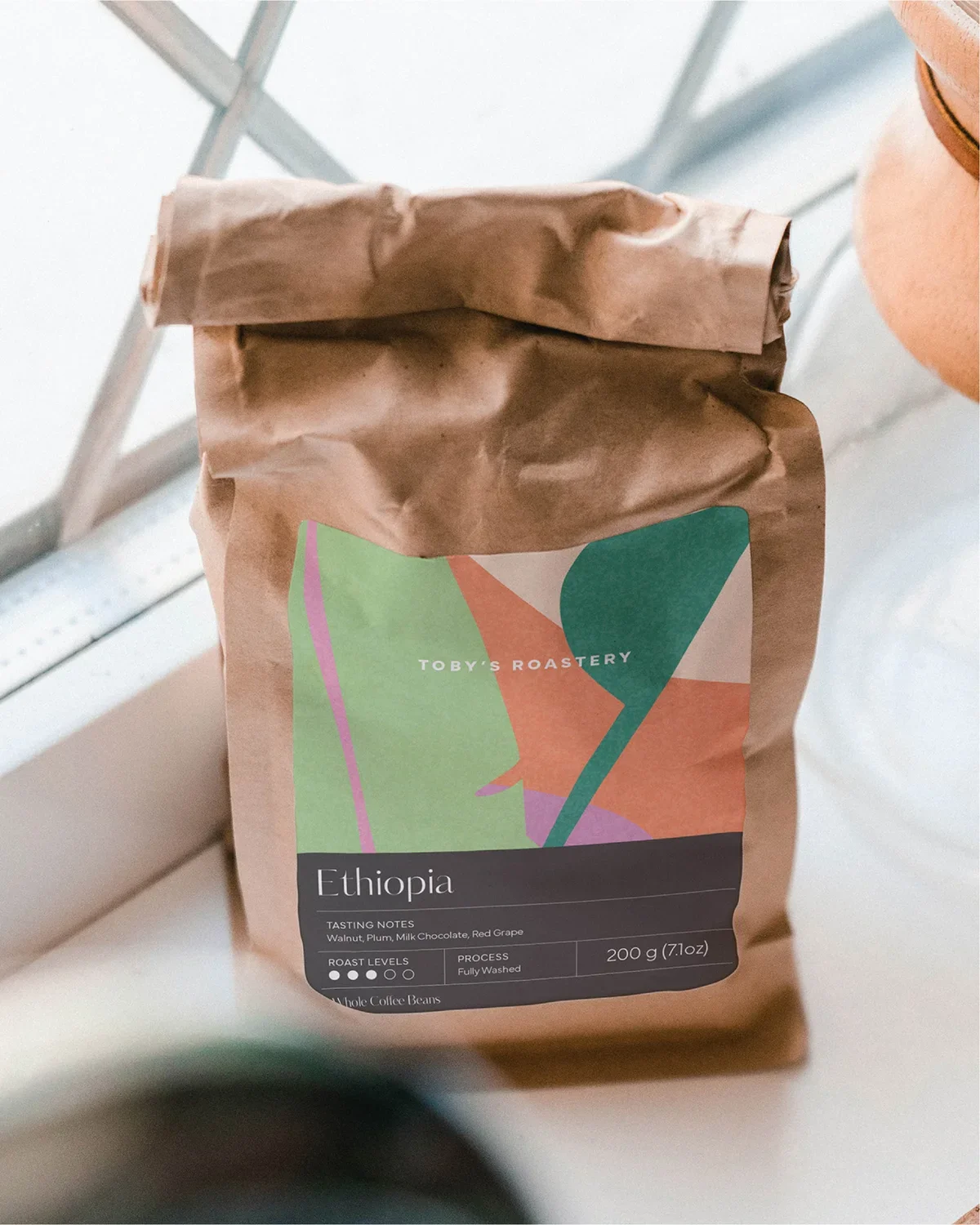 Rectangle sticker label on specialty coffee bag