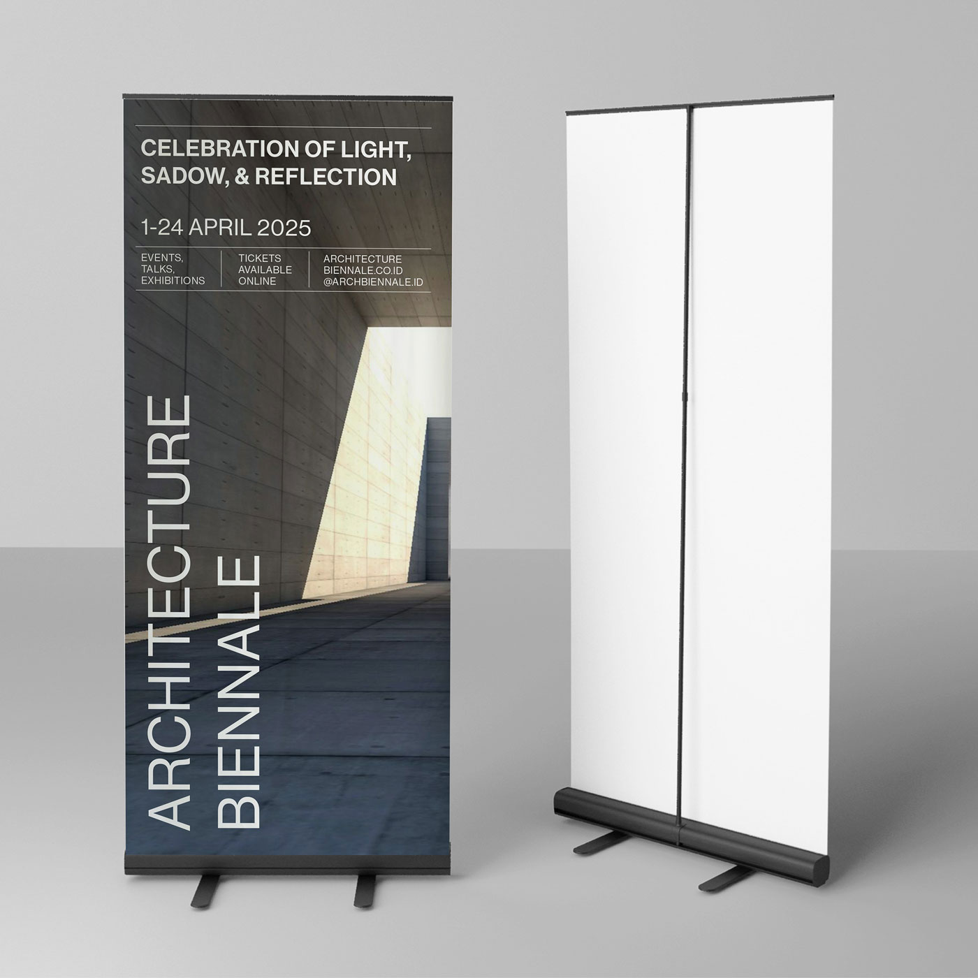 Retractable pull-up banner stand showing the aluminium base and roll-up mechanism