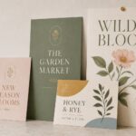 Three boutique art and event posters in different sizes against a pale wall, illustrating poster printing sizes and paper stocks.
