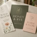 Three boutique flyers in DL, A5 and A6 sizes fanned out, comparing Australian flyer printing sizes.
