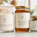 Candle and food jars wearing heat and oil-resistant boutique labels, illustrating jar, candle and food label printing.