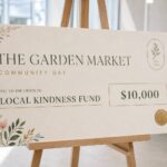 A giant novelty presentation cheque on an easel in a boutique design, illustrating giant novelty cheque printing sizes and templates.