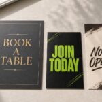 Flat-lay of three rectangular marketing postcards in different sizes side by side, comparing A6, A5 and DL postcard formats for a campaign.