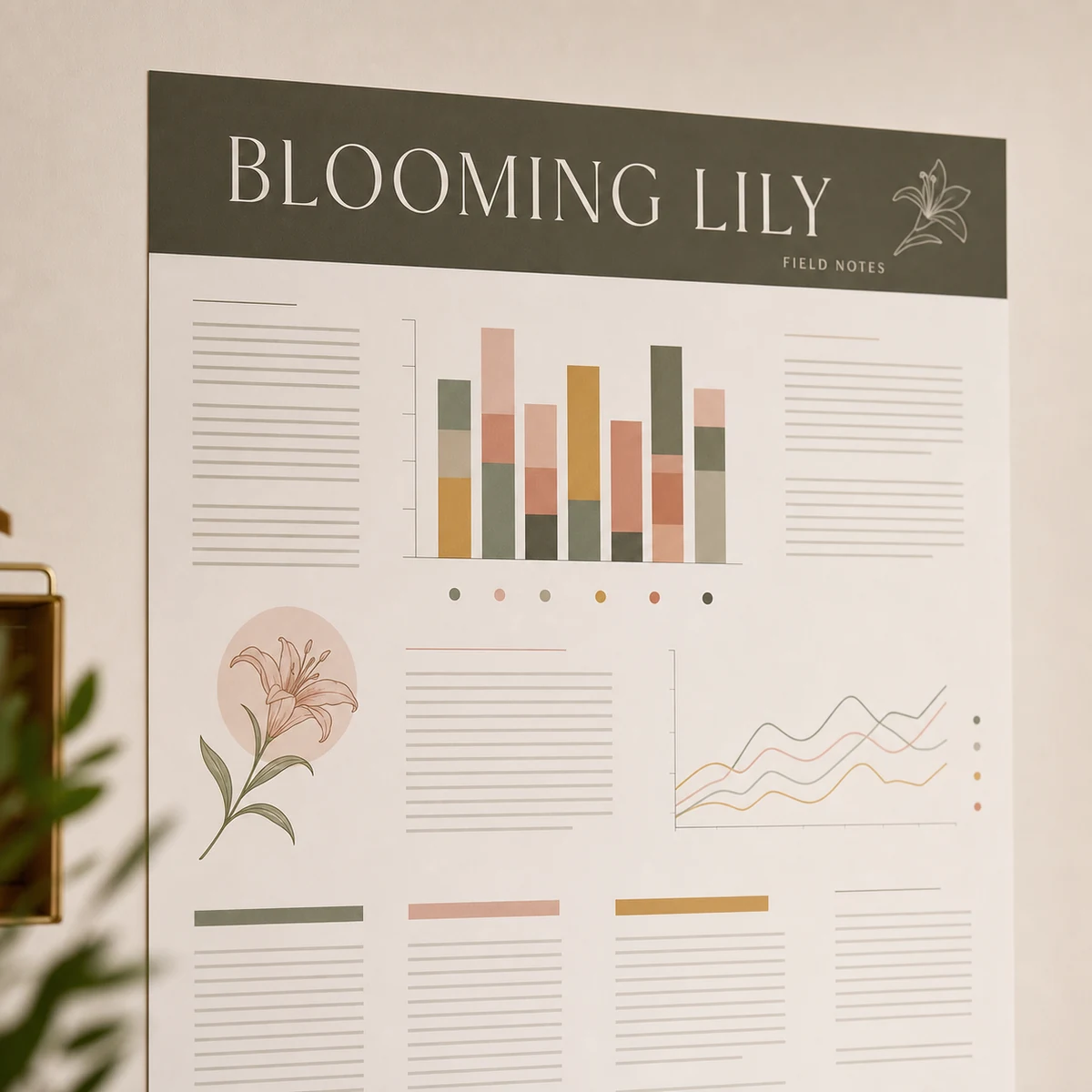 Close-up of the upper section of an A1 research poster on smooth synthetic stock, a crisp title and a neat colour-coded bar-chart block above fine indistinct body lines