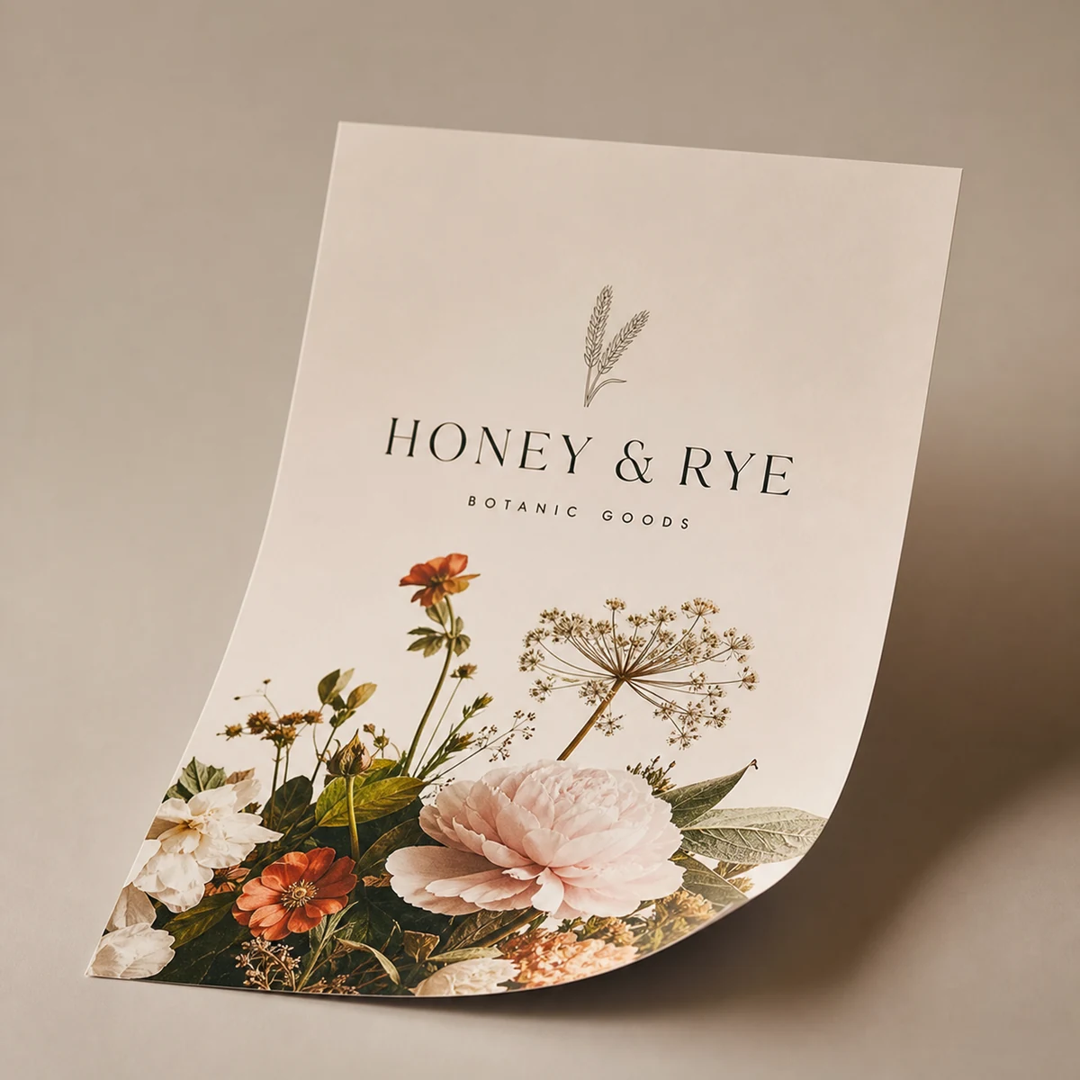 Close-up of a single 200gsm synthetic poster sheet held to show its thickness and matte-satin face, the flexible stock with a soft natural wave