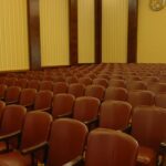 rows of seating in a school auditorium set for an event