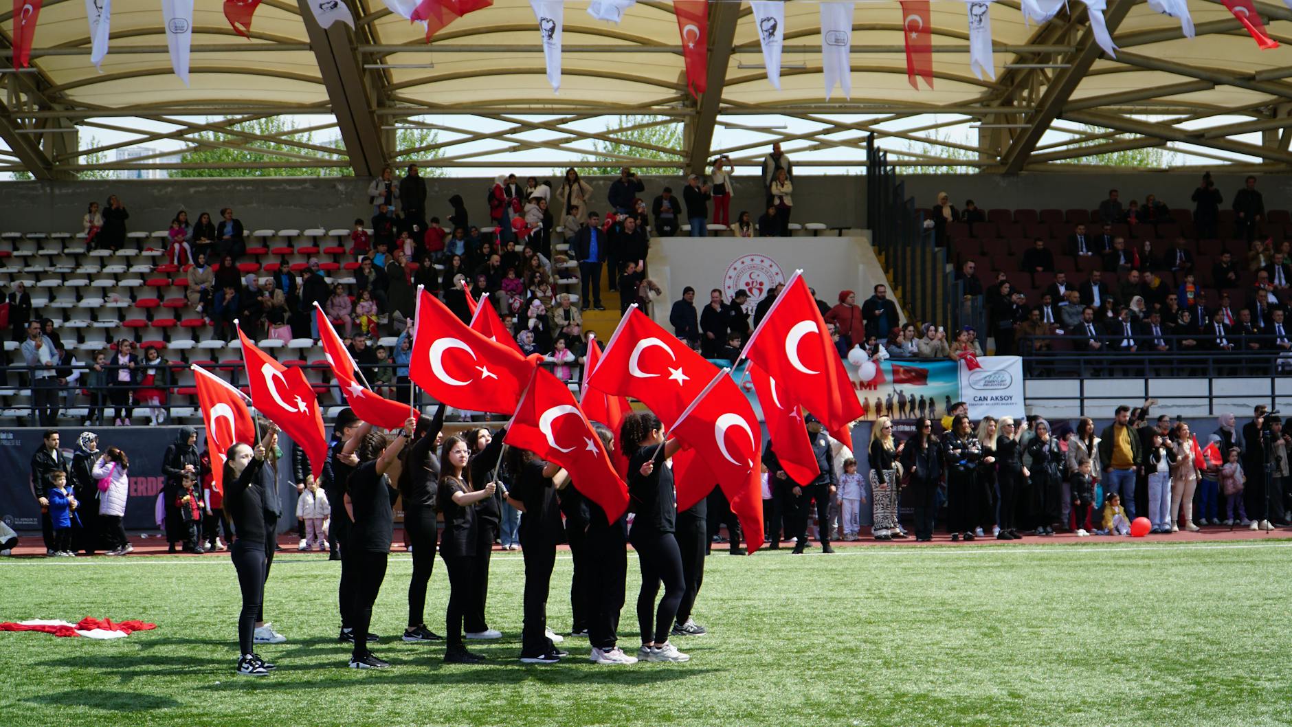 a school marching band performing at a community event