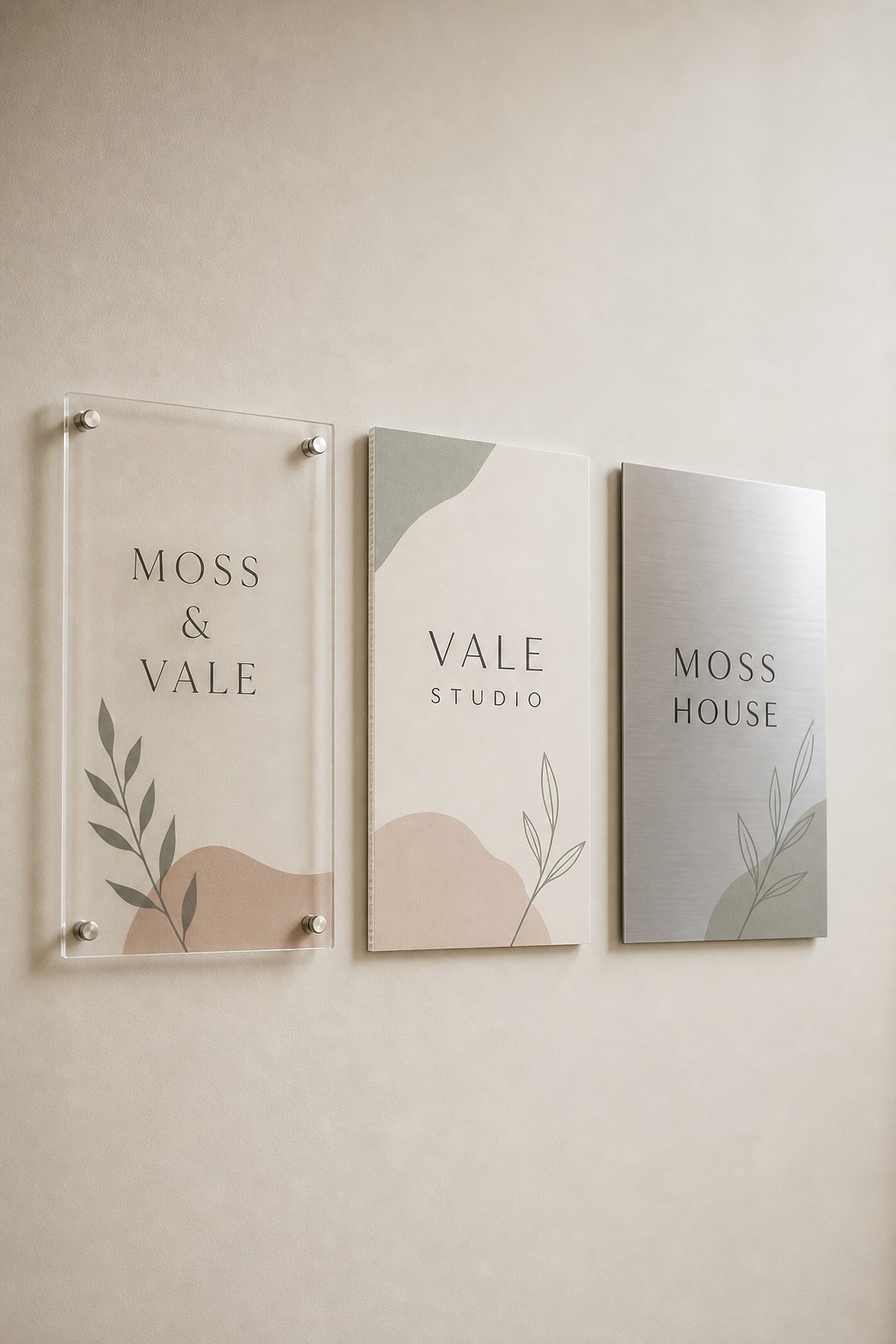 Acrylic, corflute and ACM panel signs compared · cast acrylic, fluted polypropylene and aluminium composite · full-colour digital print · clear, matte and brushed-aluminium finishes