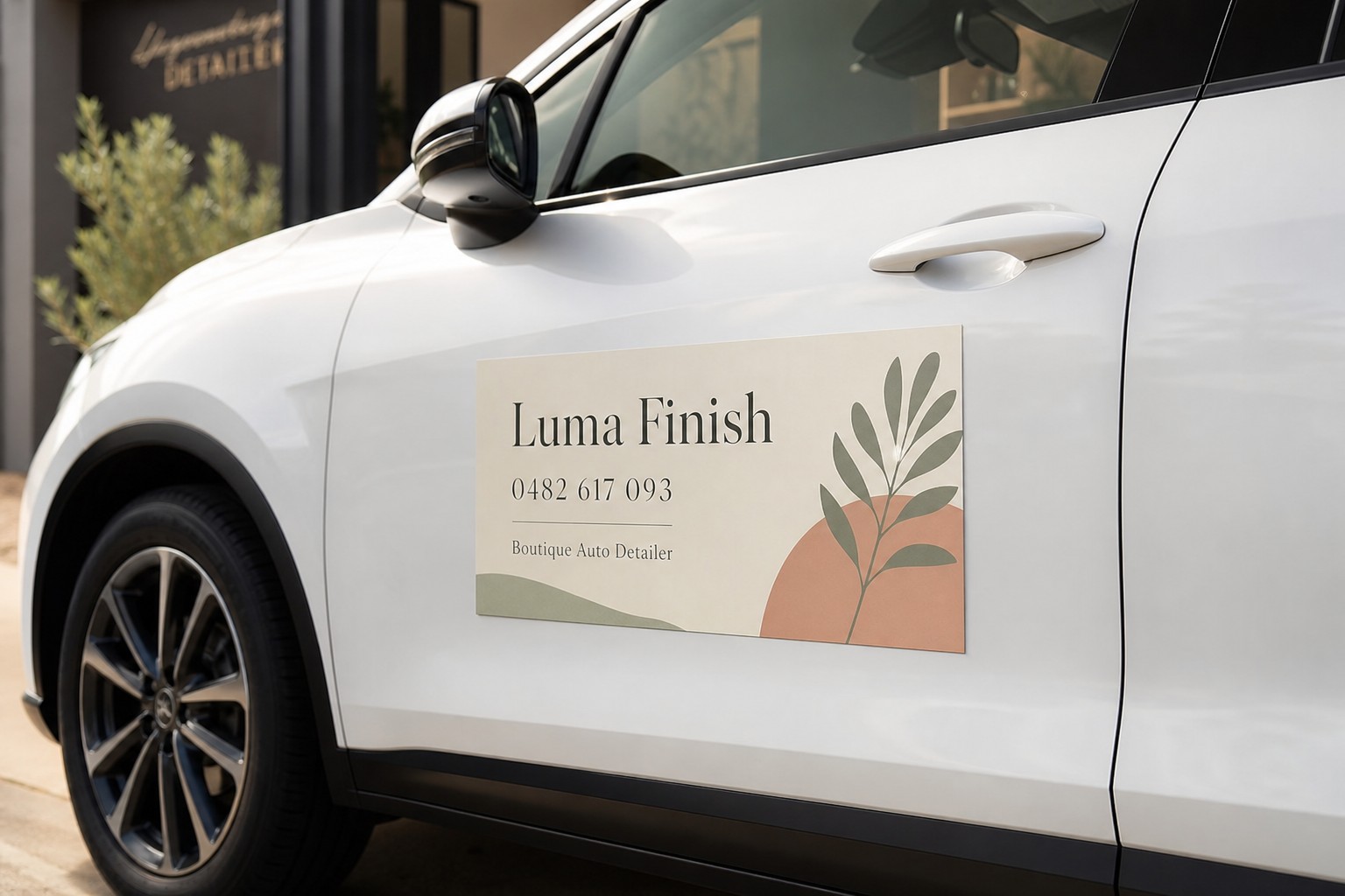 Car door magnet · heavy-duty magnetic sheet · full-colour print · UV-resistant coating · 600 x 300mm pair