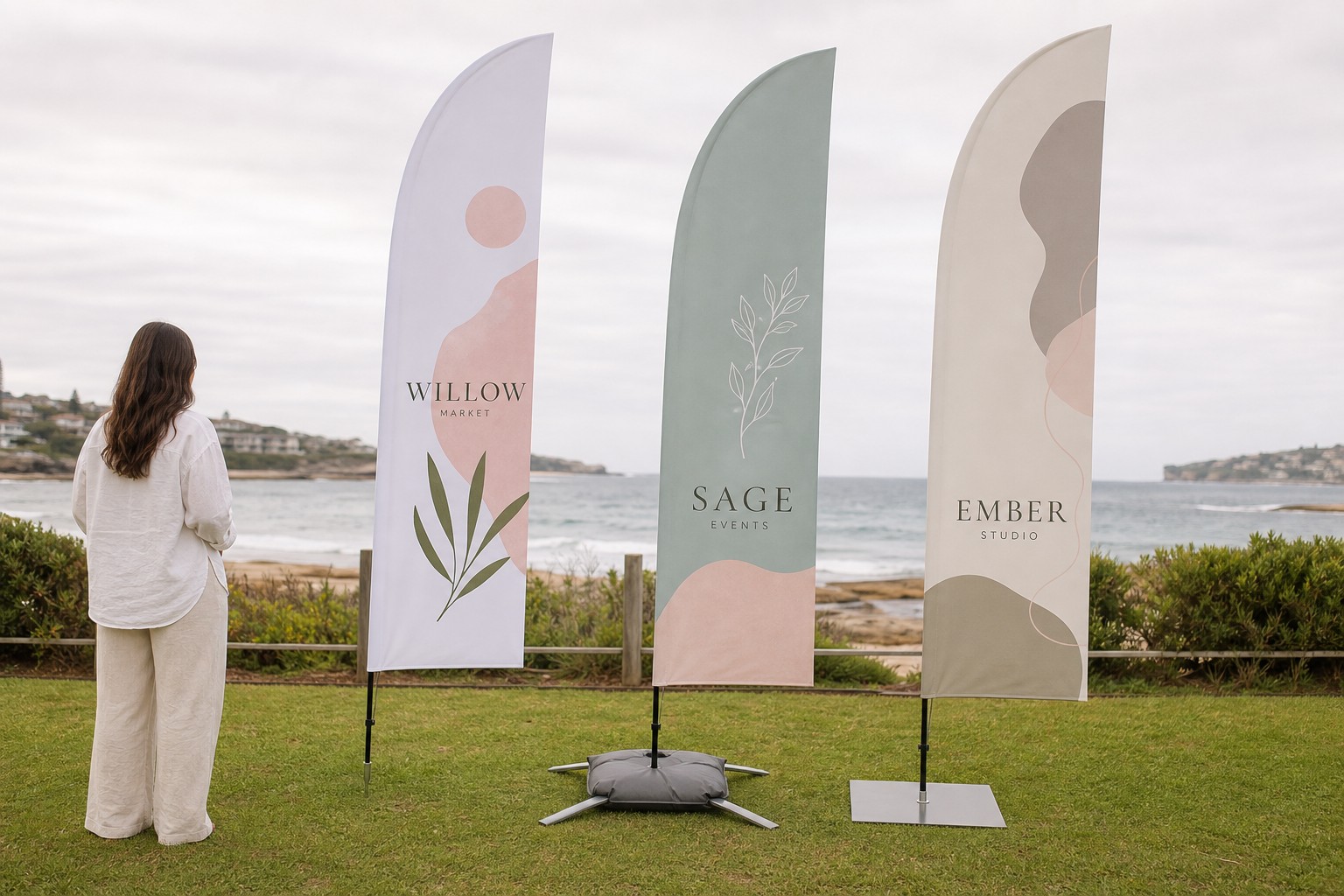 Assembled bow banners shown with their base hardware