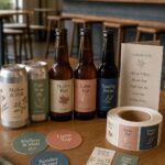 Craft brewery print kit · waterproof vinyl labels, 355gsm Beermat Board coasters and laminated menu · full-colour print · matte finish