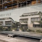 Construction hoarding banner · 300gsm perforated PVC mesh · full-colour digital print · reinforced hem binding and eyelets