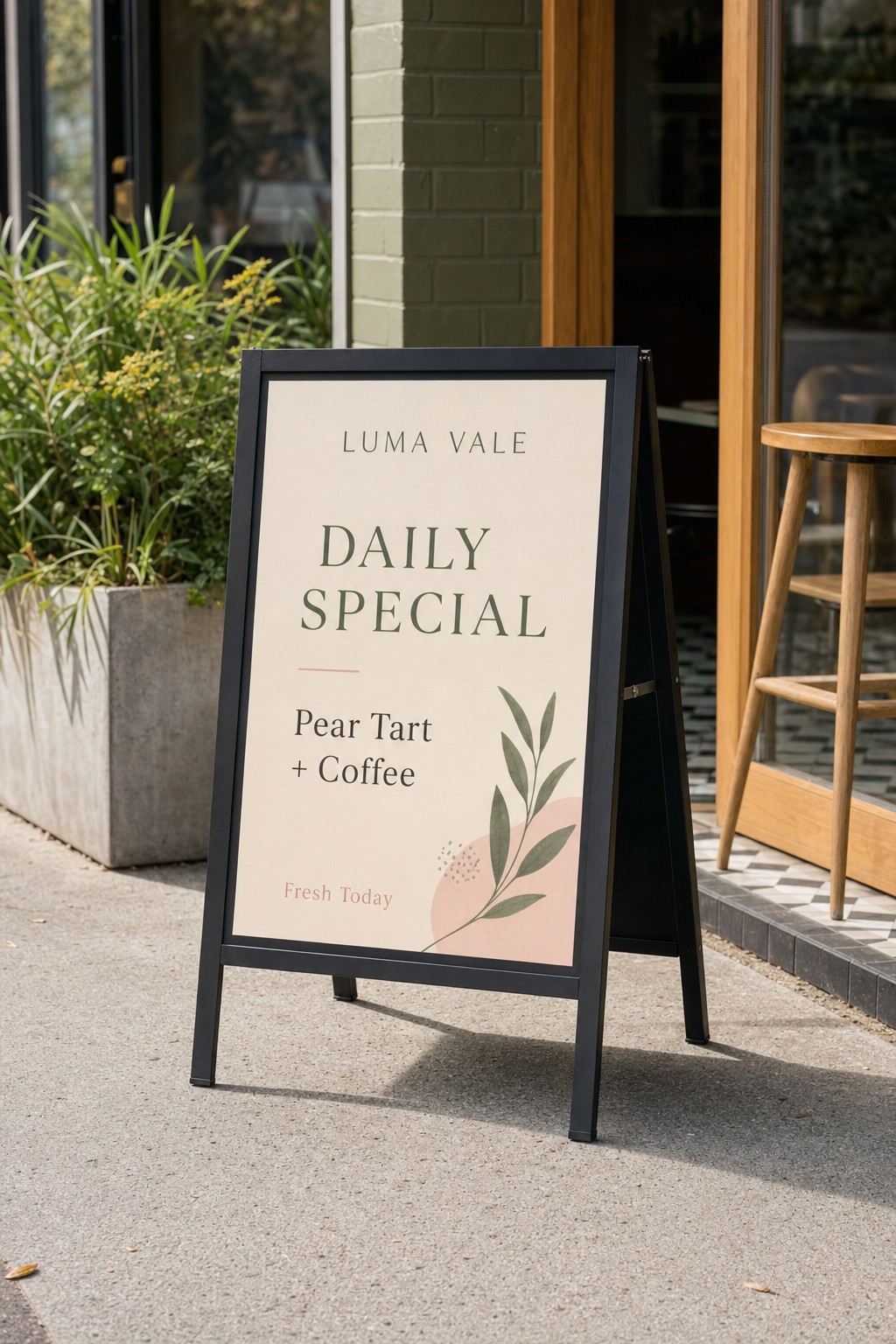Corflute A-frame daily special board · 5mm corflute panel · UV-direct print · matte finish · lightweight footpath display