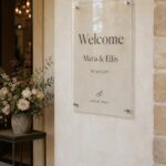Acrylic welcome sign · 3mm clear cast acrylic · digital print · standoff-mounted floating panel