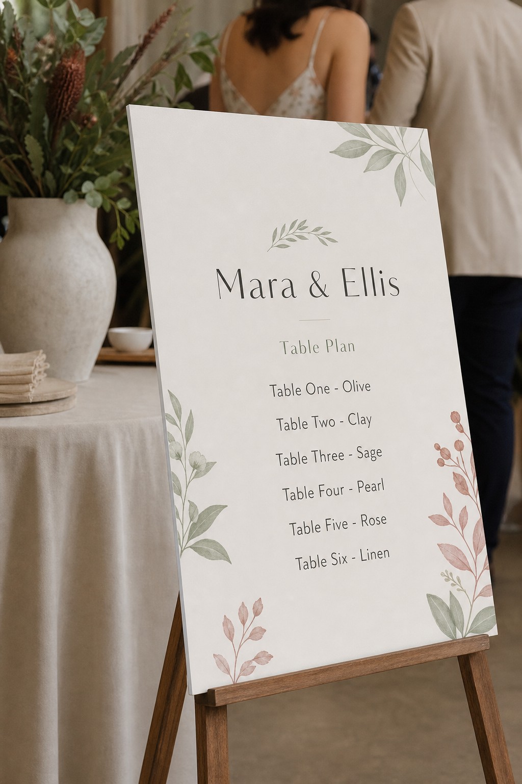 Foamboard seating chart · 5mm TEKpvc foamboard · full-colour digital print · matte finish · easel display
