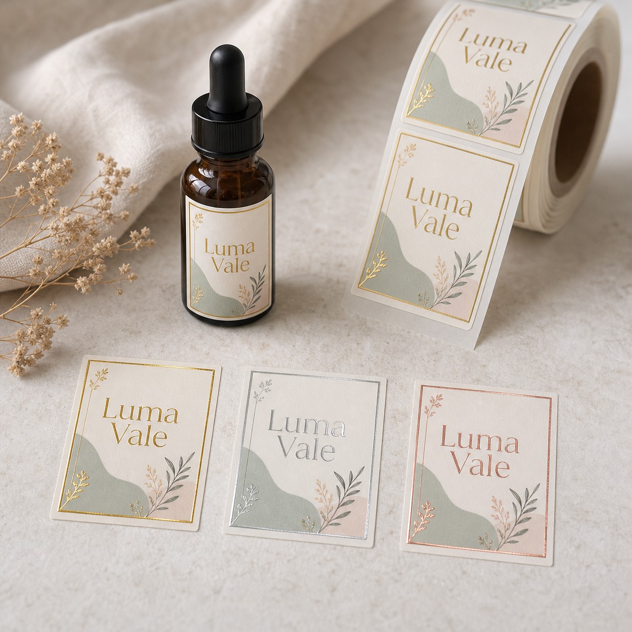 Gold, silver and rose gold foil options · foil-on-CMYK process · full-colour print with selective metallic foil