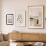 A4, A3 and A2 framed prints in black, white and oak frames grouped on a wall