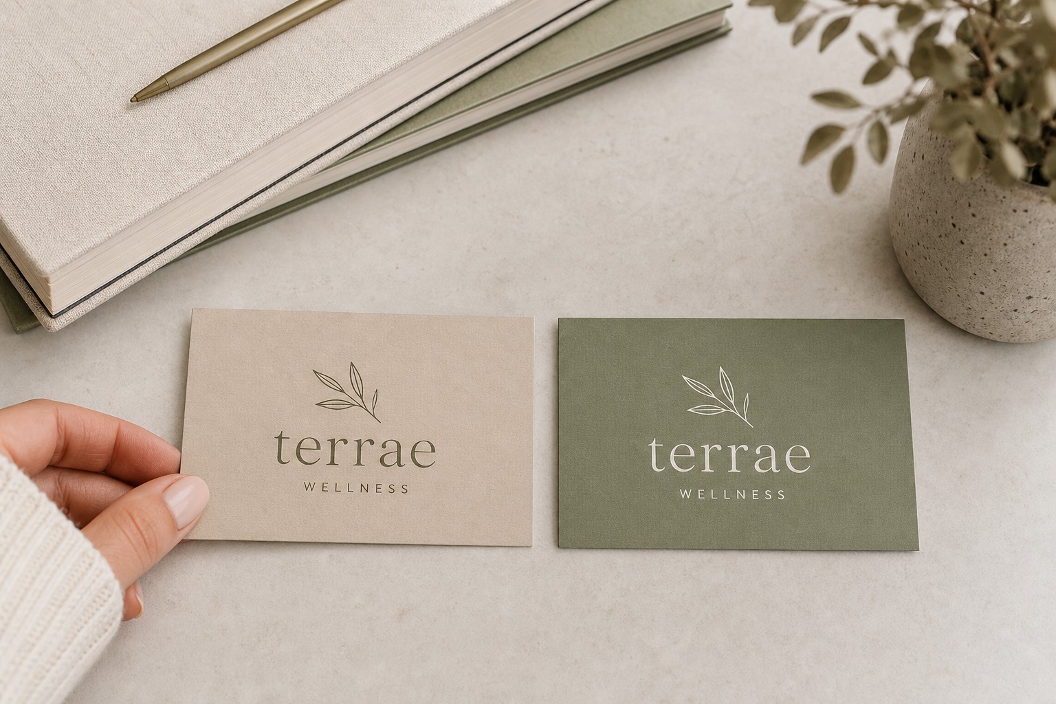 Split-view of two business cards under identical studio lighting
