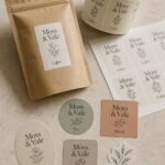 Every label shape in one boutique brand · self-adhesive paper stock · full-colour print · matte finish · rectangle, circle, square, oval, rounded-corner and die-cut