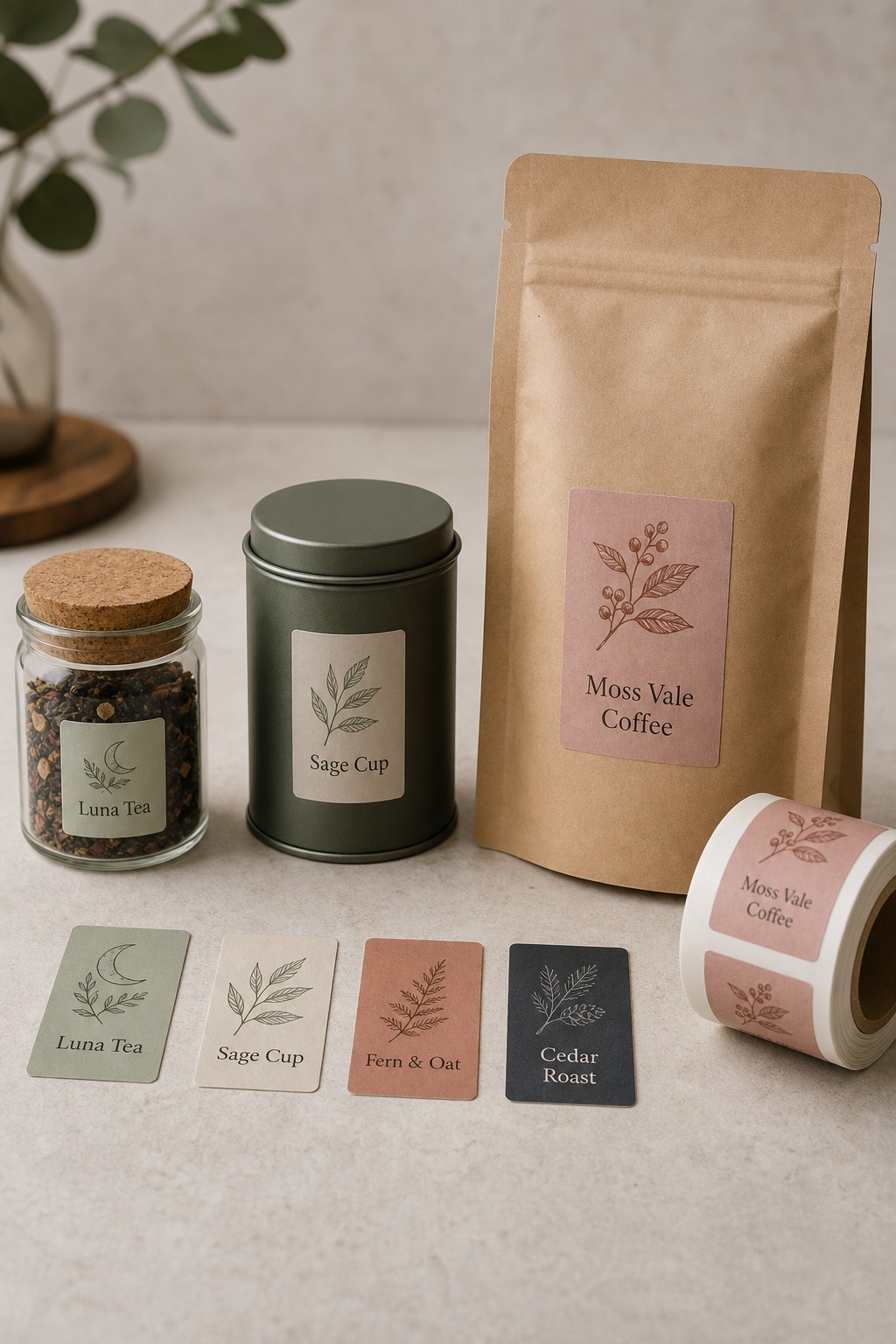 Rectangle labels in a size range · self-adhesive paper stock · full-colour print · matte finish · 100 x 50mm to 150 x 75mm