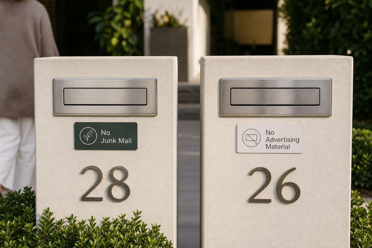 Two Australian residential letterboxes photographed side by side