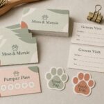 Pet grooming print kit · matte business cards and 80-micron vinyl stickers · full-colour digital print · appointment and loyalty cards included