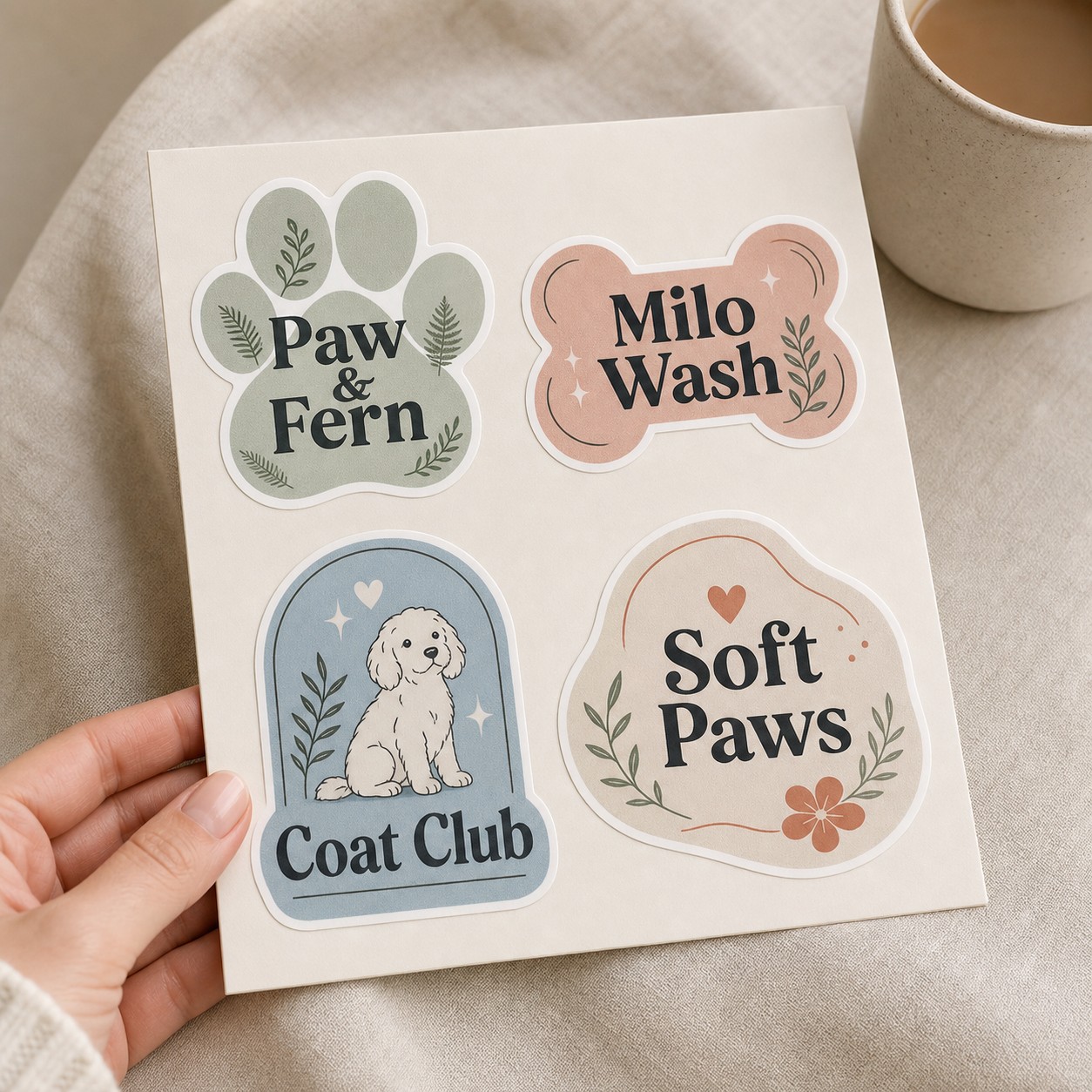 Die-cut paw and bone stickers · 80-micron durable vinyl · full-colour digital print · matte finish