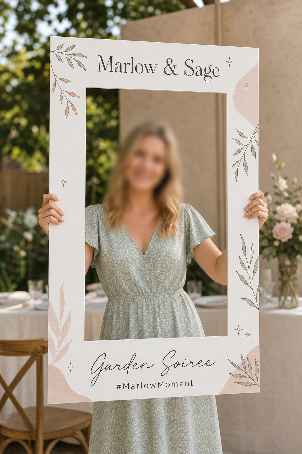 Selfie frame prop · 5 mm TEKpvc foamboard · full-colour print · rigid A1 board 594 mm x 841 mm · handheld event prop