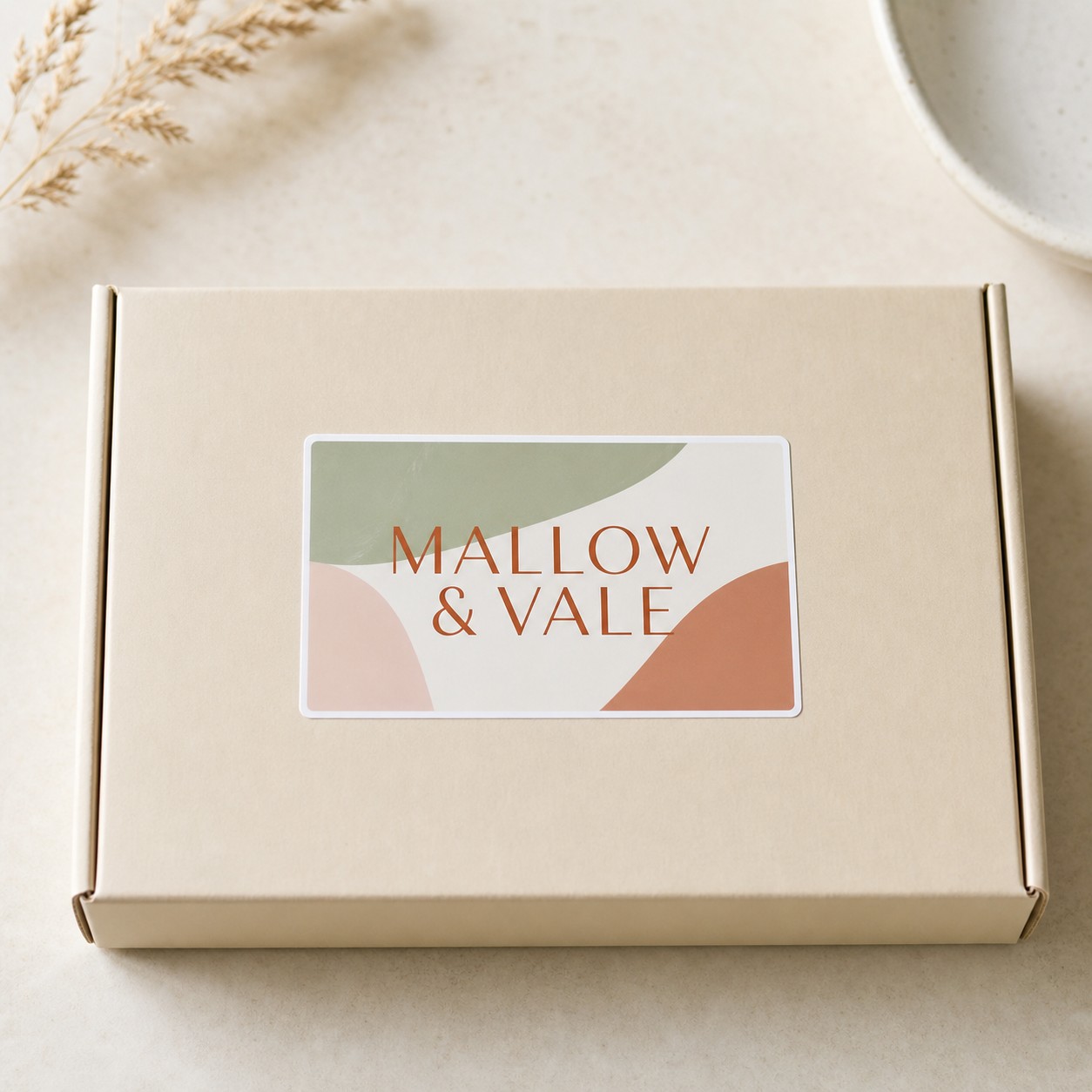 Landscape rectangle label on packaging · durable white vinyl · full-colour digital print · gloss laminate
