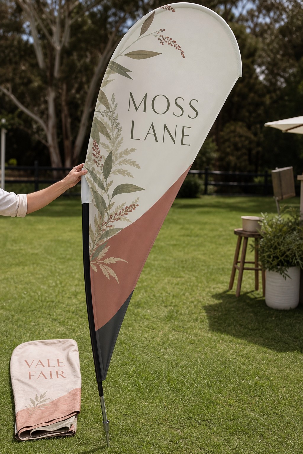 Teardrop replacement flag skin · knitted polyester · dye-sublimation print · colour-fast finish · slides onto your existing pole