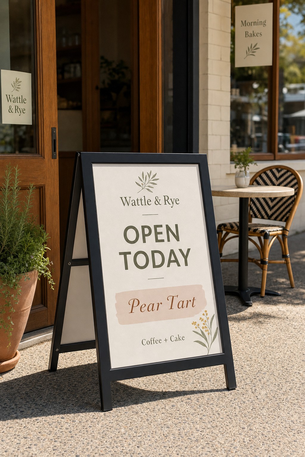 Corflute insertable A-frame sandwich board · 5mm corflute insert · full-colour UV-direct print · fully waterproof · 600 x 900mm, double-sided