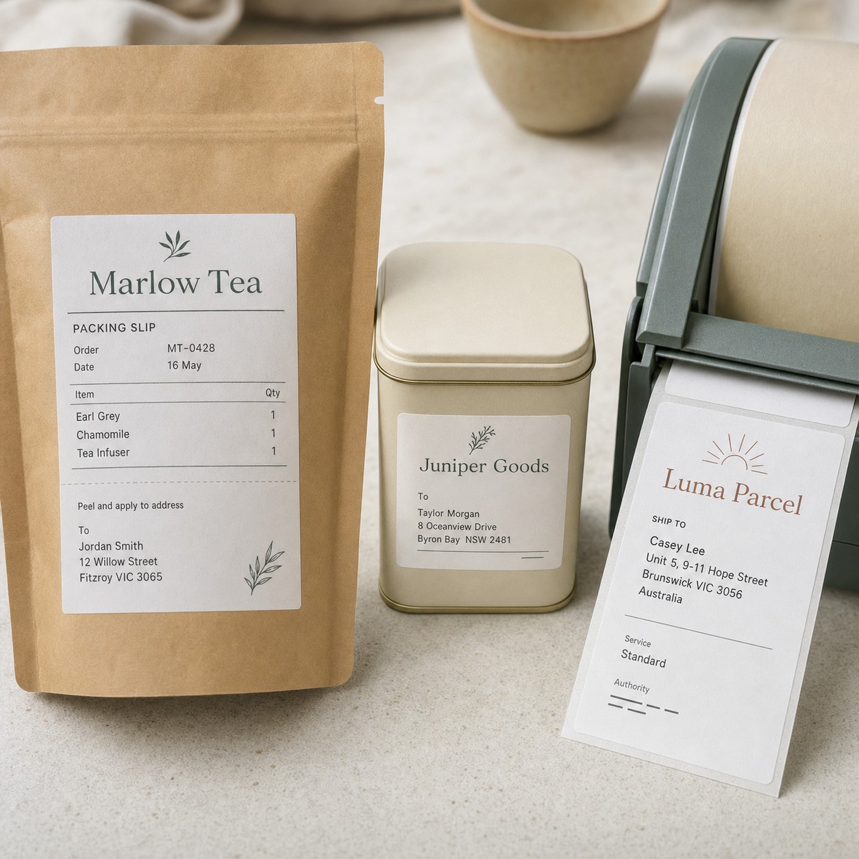 Packing-slip, address and courier despatch labels · white paper and synthetic stocks · full-colour digital print · permanent adhesive
