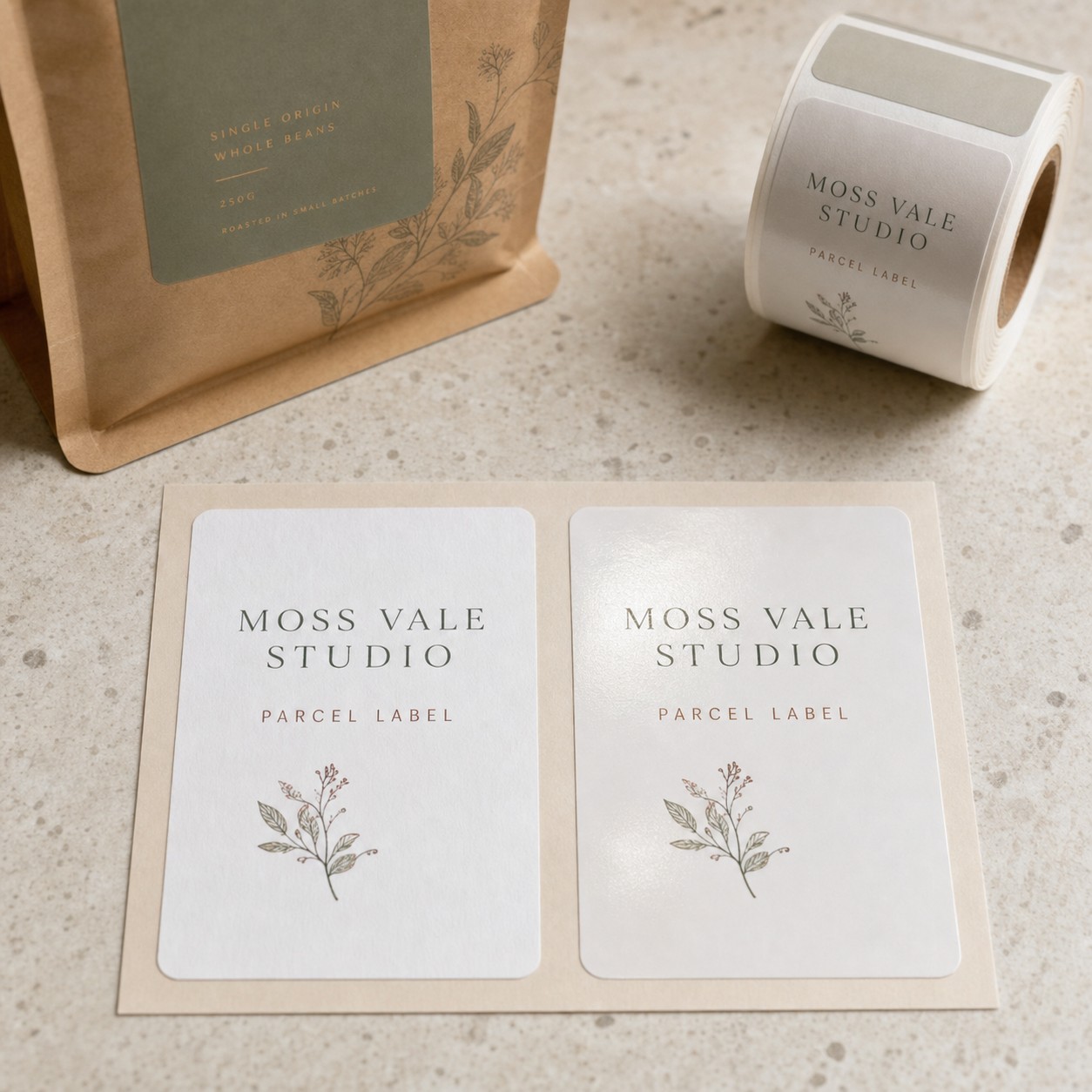 White cast paper vs waterproof synthetic labels · polypropylene synthetic base · full-colour digital print · permanent adhesive