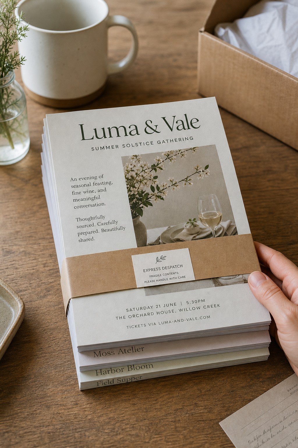 Flyers · uncoated flyer stock · full-colour digital print · matte finish · banded for express despatch
