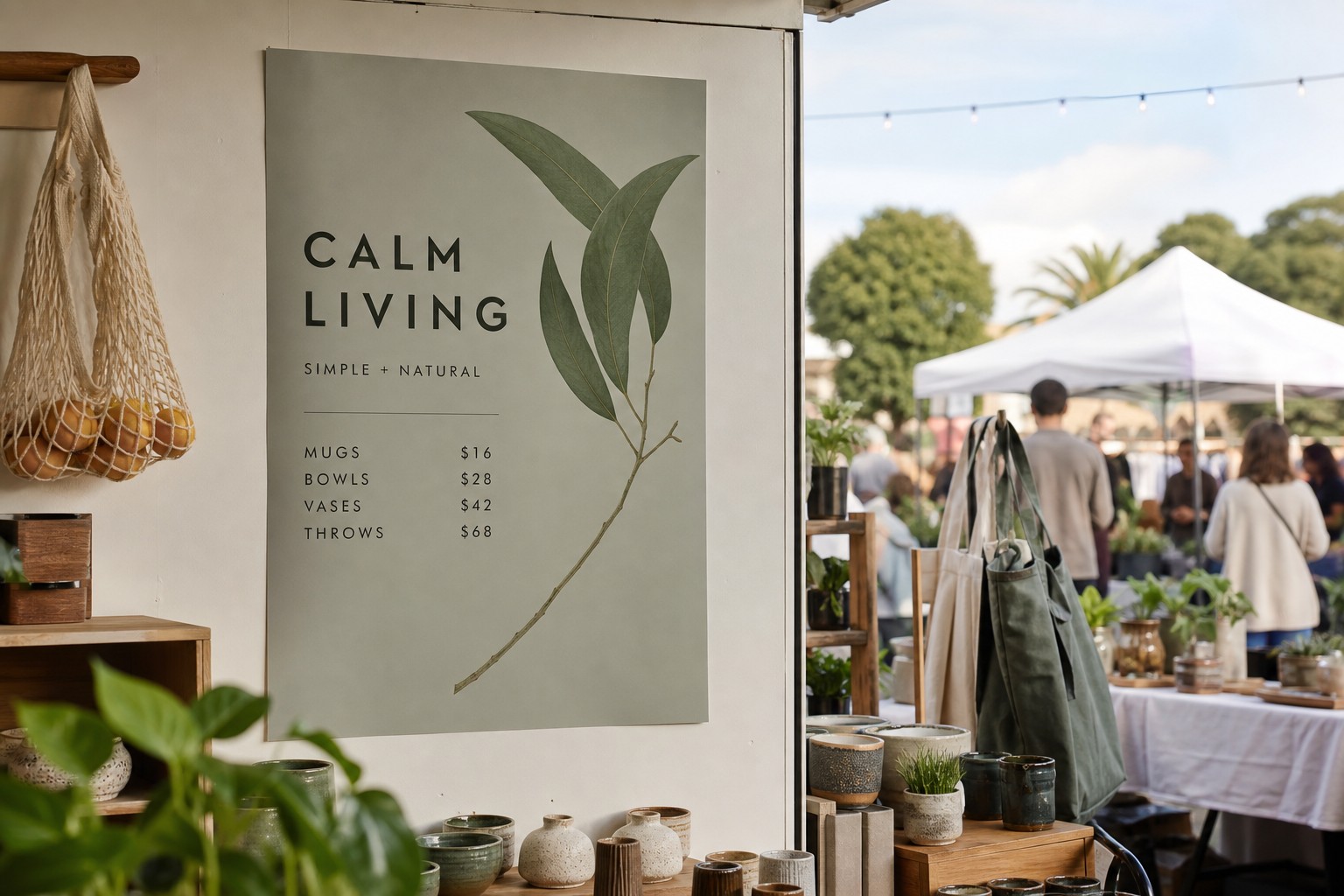 A2 poster · 200gsm synthetic · 420mm x 594mm, market stall display at 2 to 3 metres viewing distance