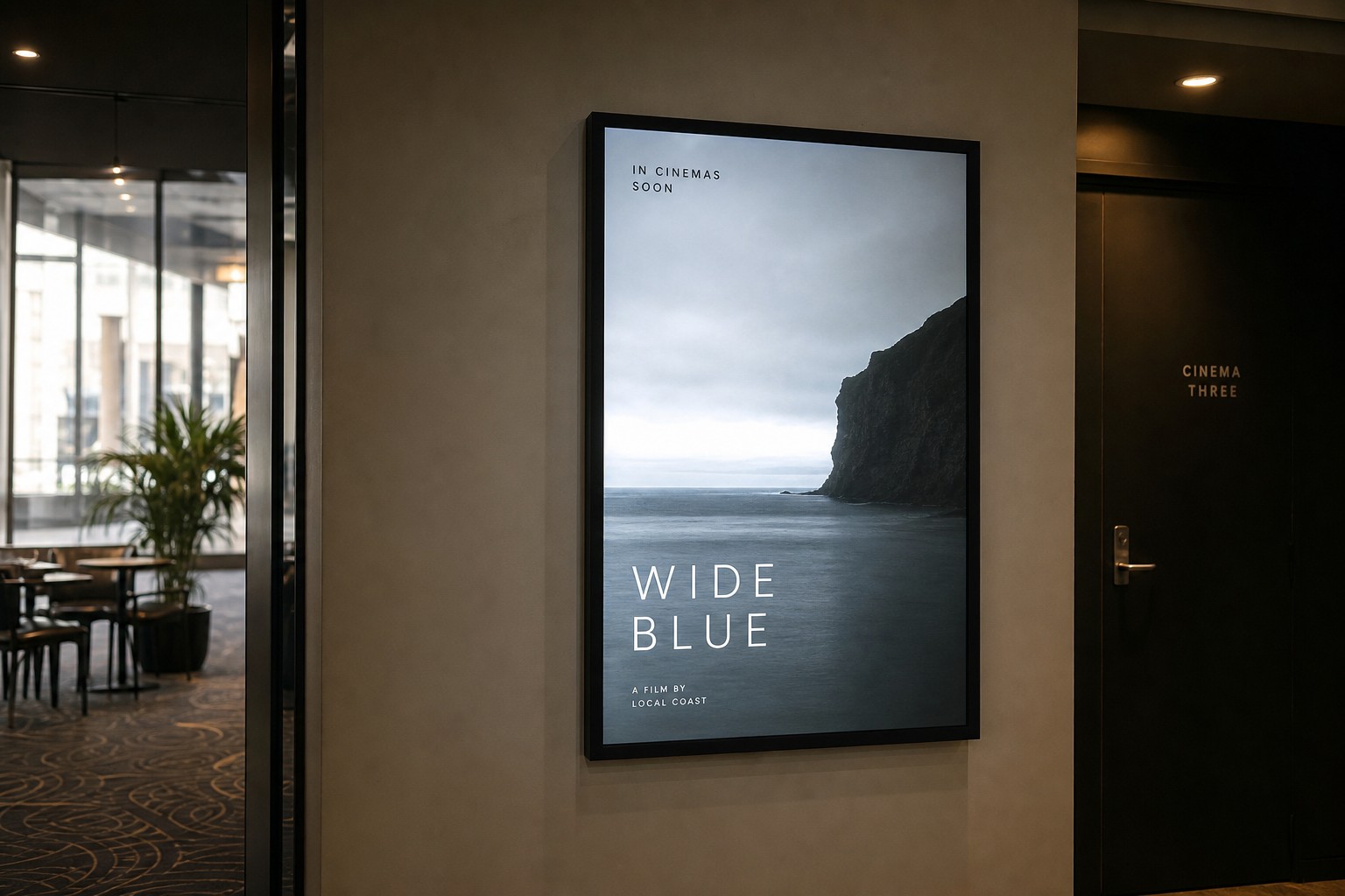 B1 cinema foyer poster (707 x 1000mm) in standard lightbox frame, 200gsm synthetic stock