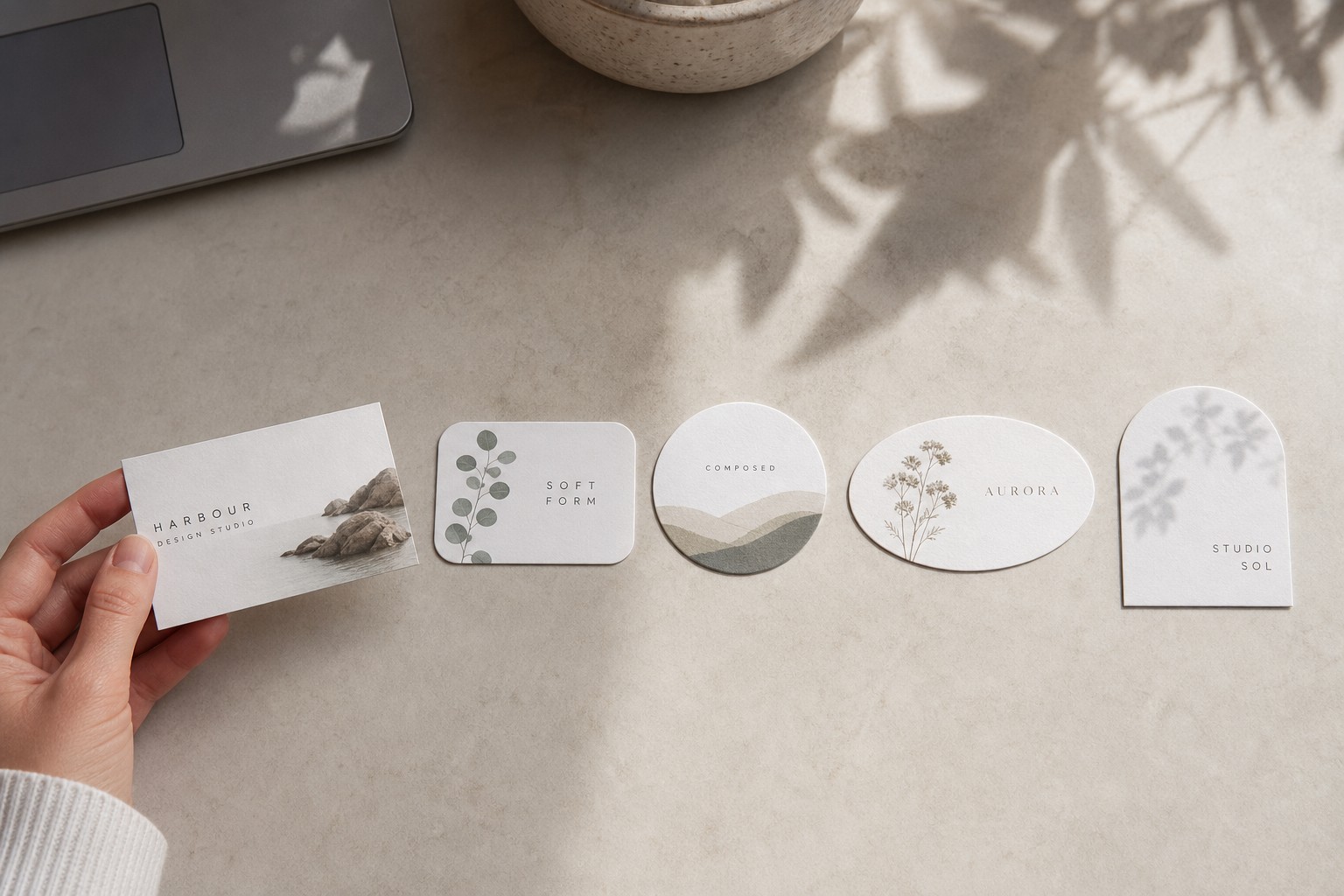Five card shapes · 300 GSM Matte · Rectangle and Rounded Corners (90 x 55mm), Circle (60 x 60mm), Oval (90 x 50mm), Custom