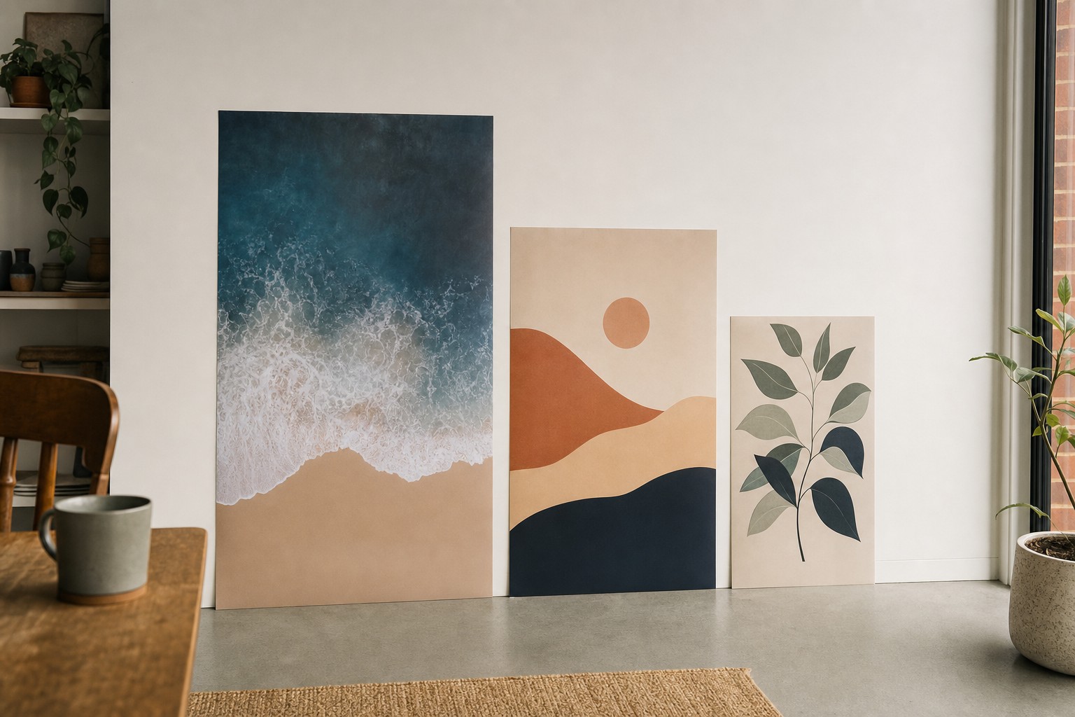 Three printed posters at different formats, shown together to compare proportions · 200gsm synthetic stock
