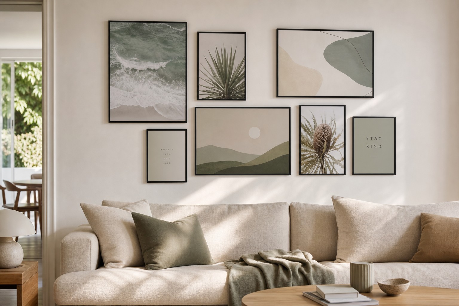 A2 and A3 custom posters · 200gsm synthetic stock · water-resistant · gallery wall, 5 to 8cm spacing