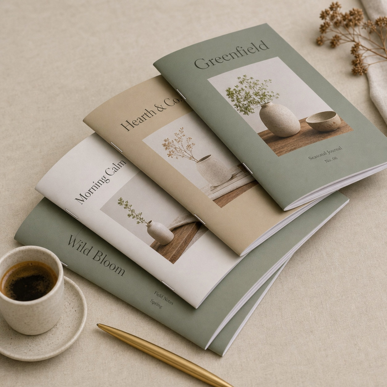 A5 booklets stacked · 170 gsm matte cover · full-colour digital print · saddle stitched, no lamination