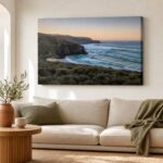 Canvas print hung in a living room · 400 gsm artist-grade canvas · full-colour digital print · unframed gallery wrap