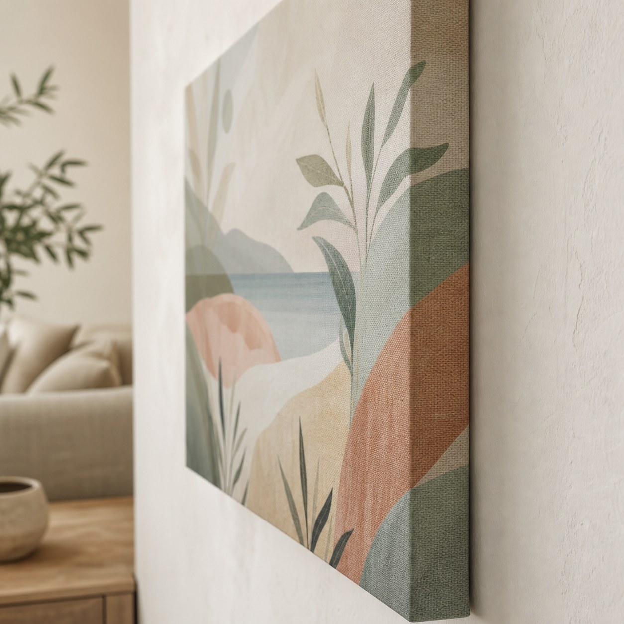 Gallery wrap edge of a canvas print · 400 gsm artist-grade canvas · image continued around the frame · unframed