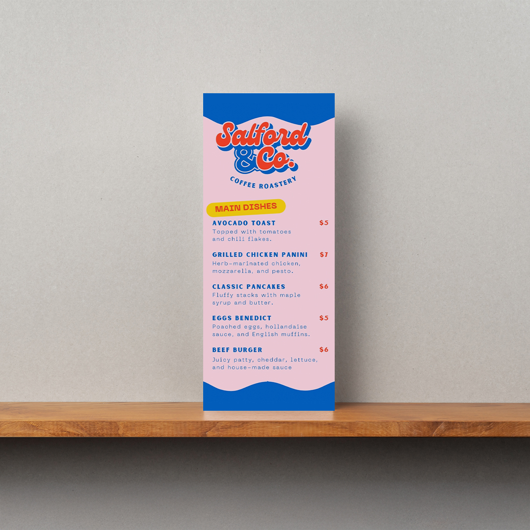 Printed DL menu flyer · 115 gsm gloss · full-colour digital print · front only