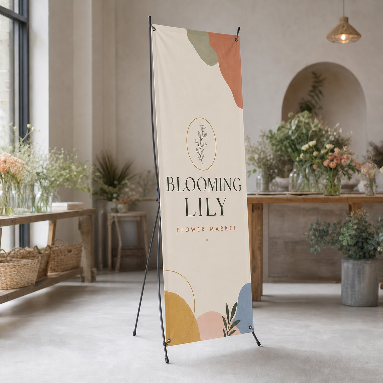 X banner stand · 600 x 1600 mm · full-colour digital print · X frame