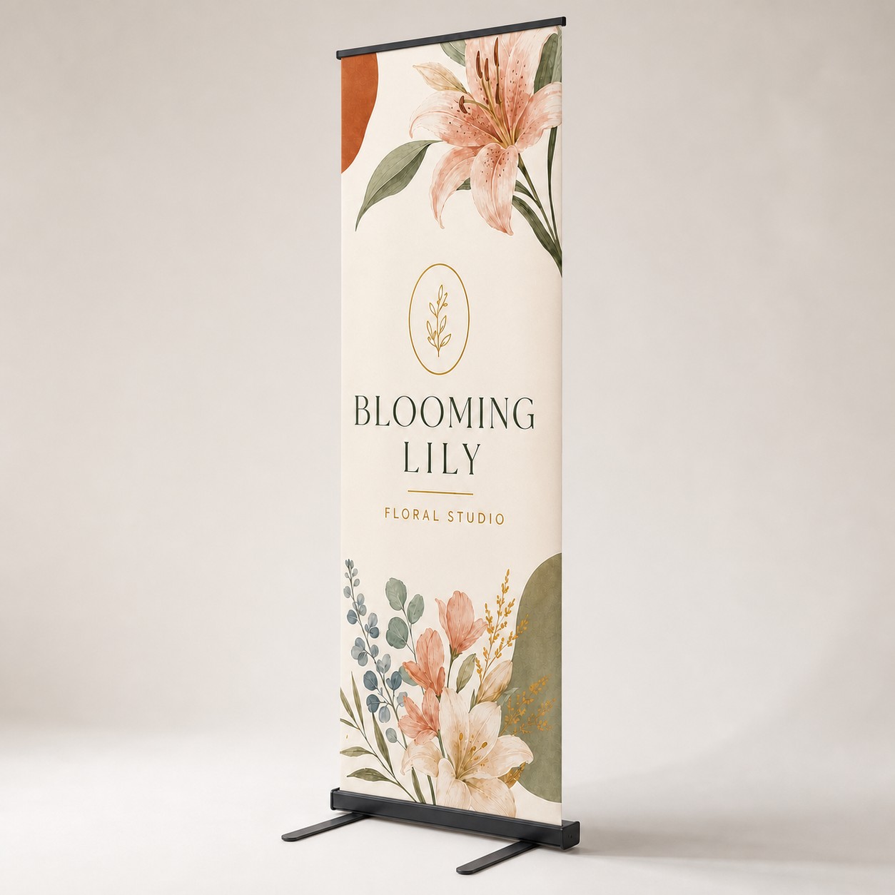 Luxury pull up banner · 850 x 2100 mm · full-colour digital print · black base
